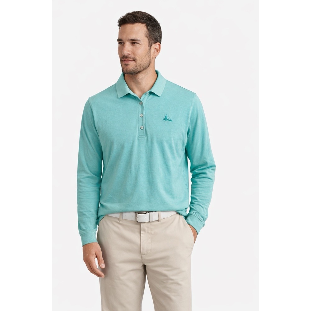 Peter Millar Performance Polo Shirt Mens XL Blue Green Long Sleeved Golf